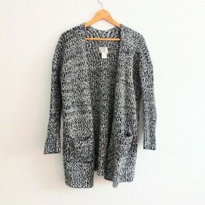 Anthropologie Ruby Moon black and white chunky knit open‎ cardigan/ Sz Large